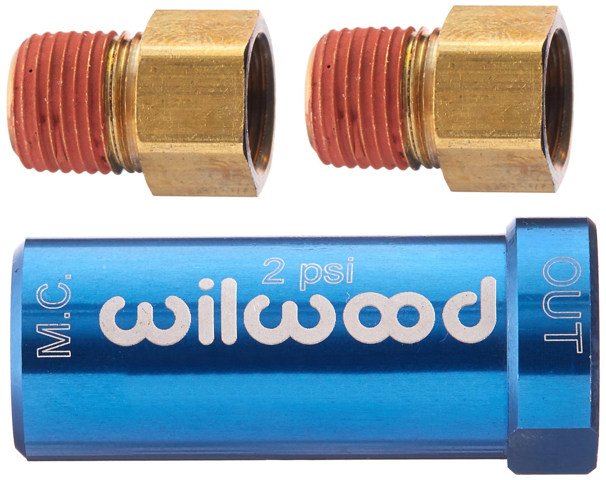 Wilwood valve fittings closeup showing inverted flare adapters and threads for easy brake-line connection