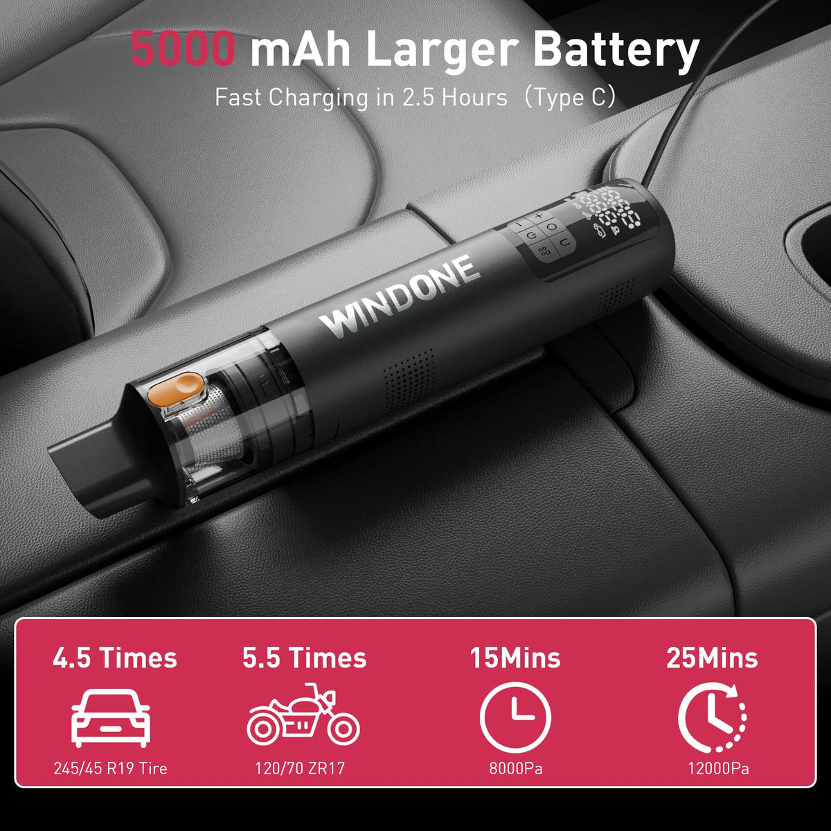 Windone LED display and controls visible, enabling accurate preset inflation and monitoring