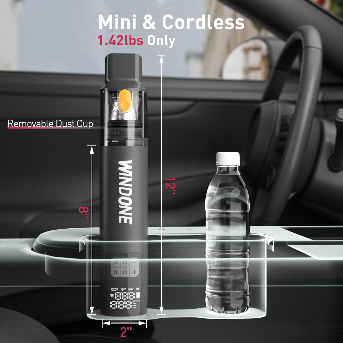 Windone side profile with nozzle attached, demonstrating ergonomic handheld control