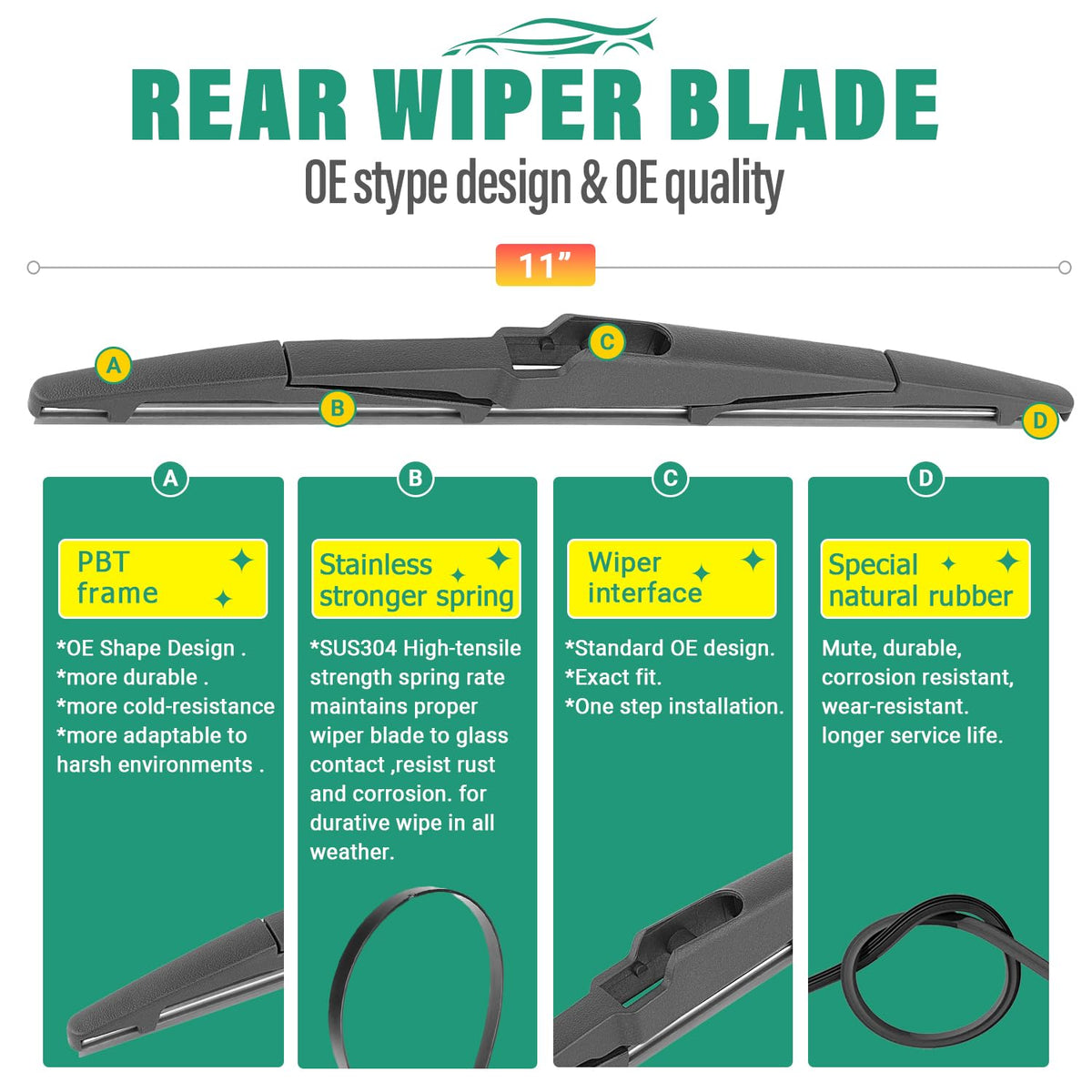 WINDSMILE 11-inch rear blade mounted on Seltos rear window for clear visibility
