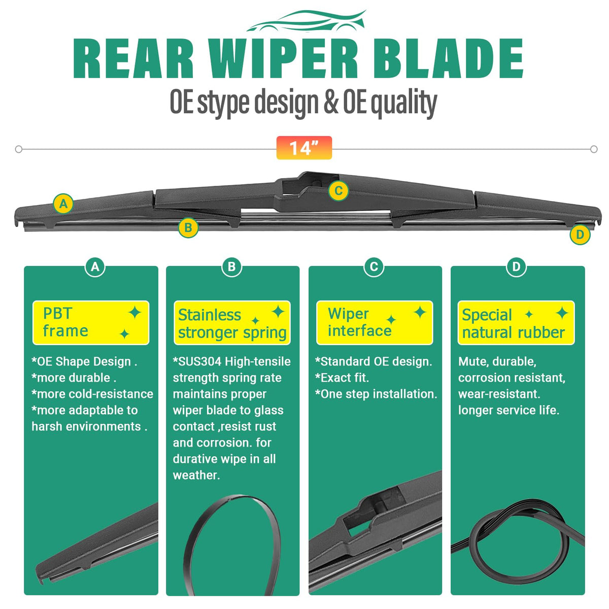 WINDSMILE 14-inch rear blade with connector visible for easy installation benefit