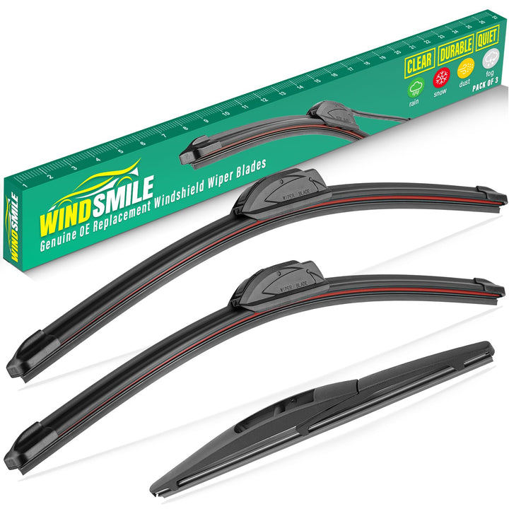 WINDSMILE 26-inch front blade close-up showing fit and clear wipe benefit