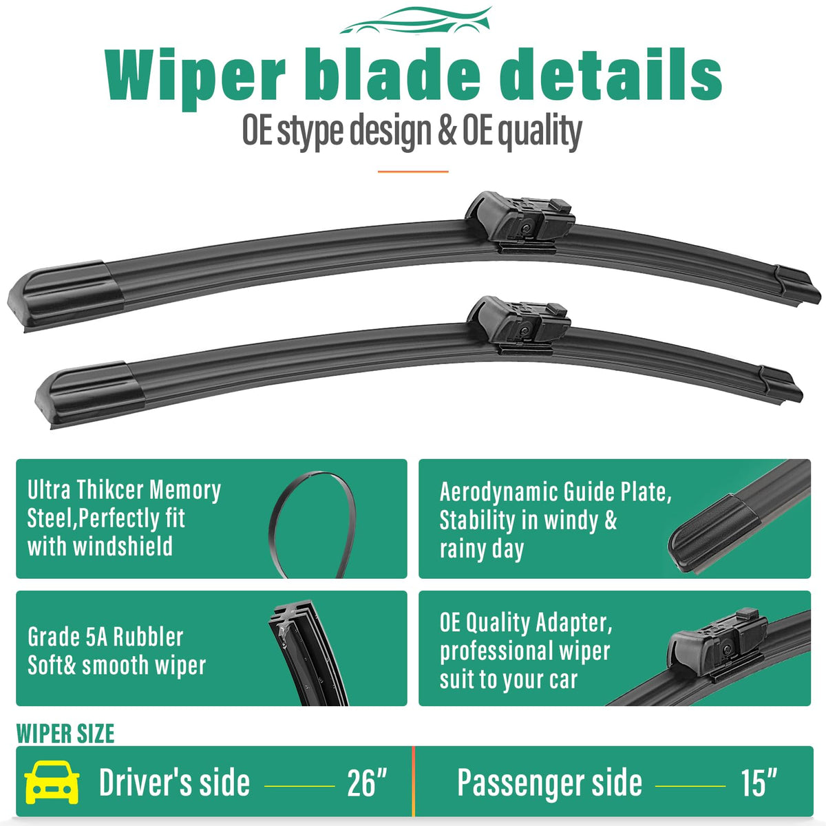 WINDSMILE 15-inch passenger blade close-up showing streak-free edge
