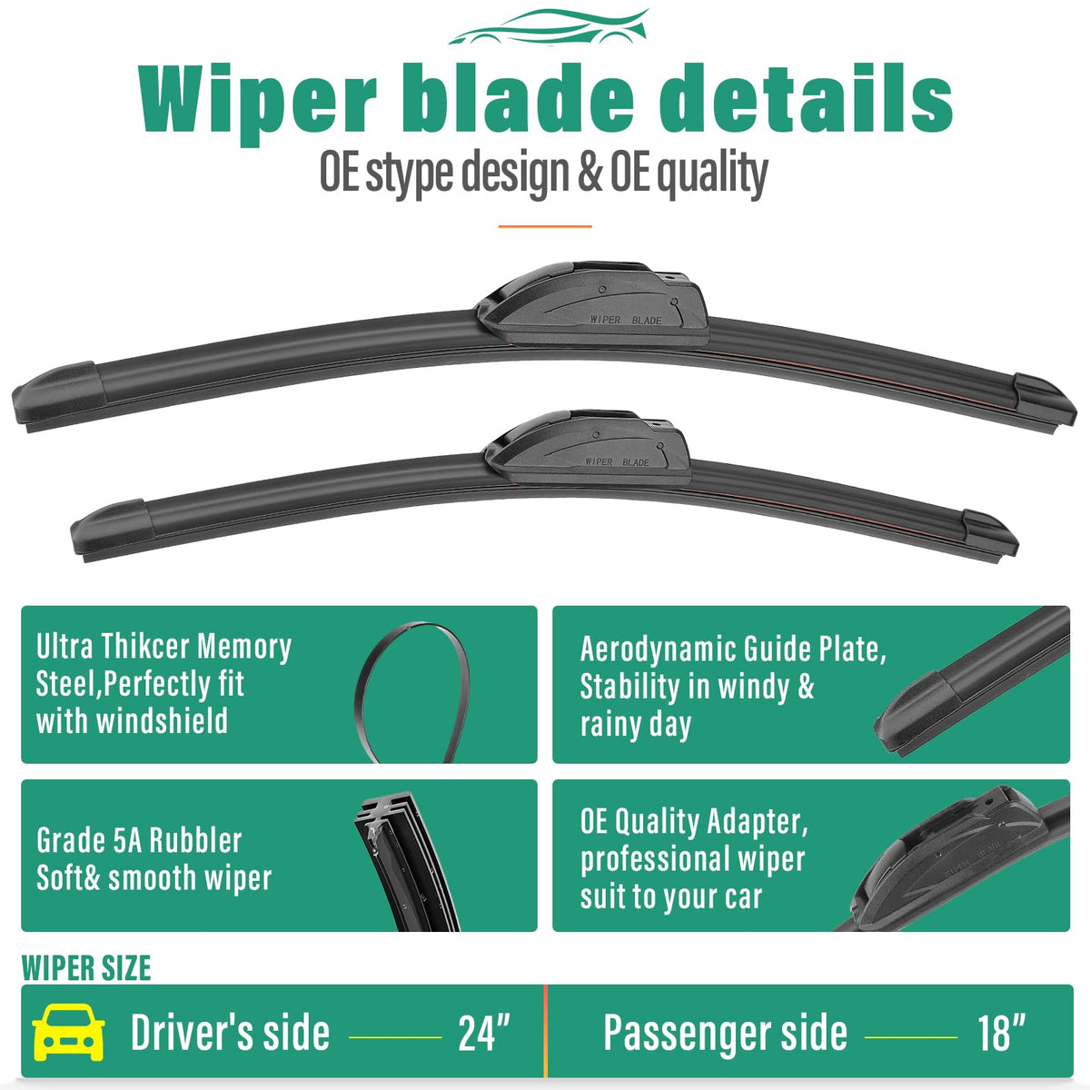 WINDSMILE passenger blade next to ruler illustrating correct 18 inch length