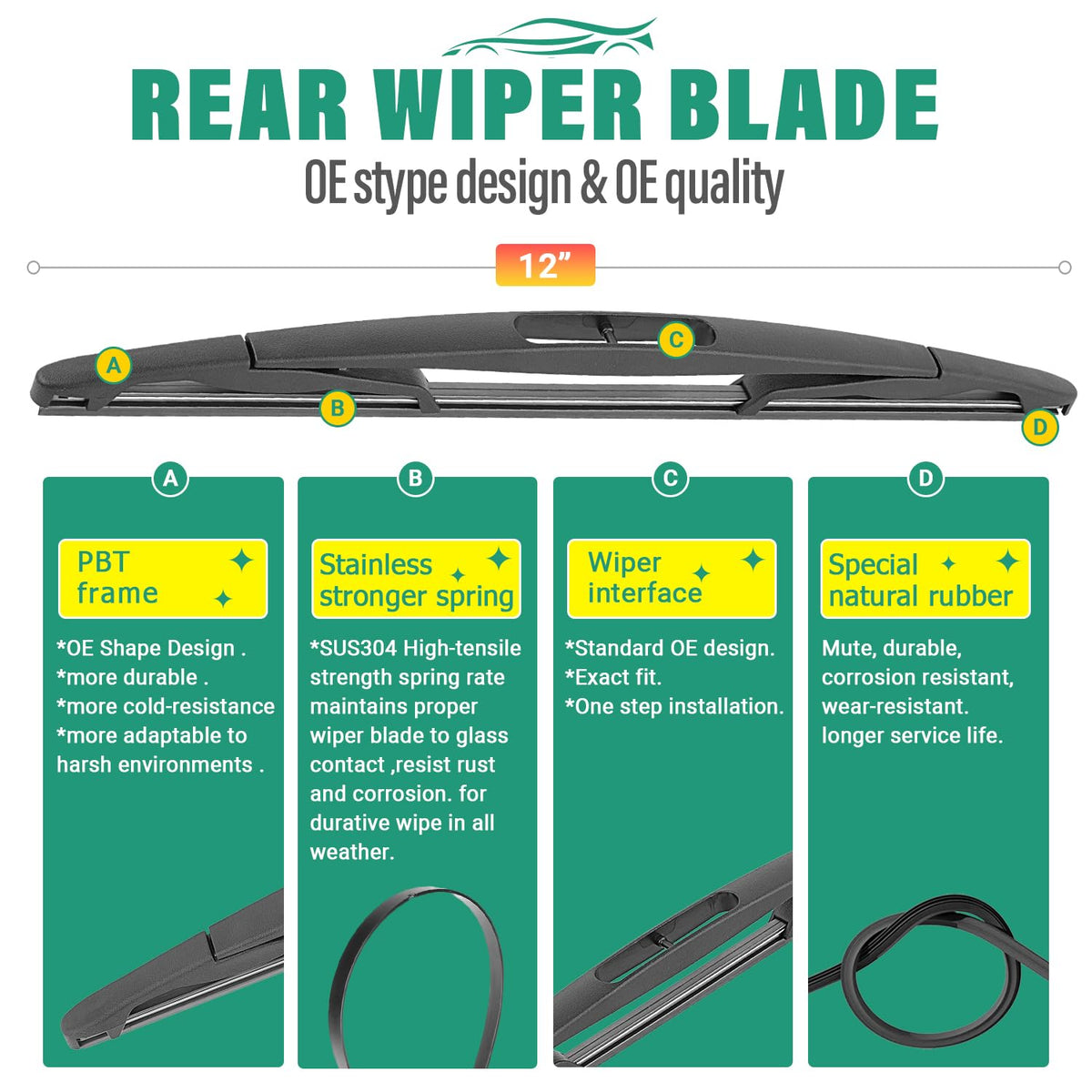 WINDSMILE rear 12-inch blade mounted on tailgate for clear rear view