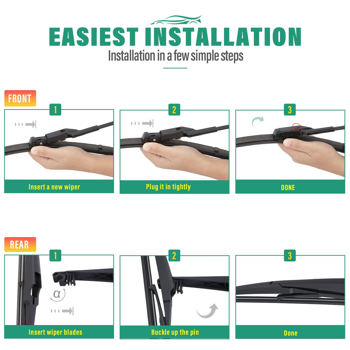 WINDSMILE three-blade size layout highlighting correct 24, 18, 11 inch fit