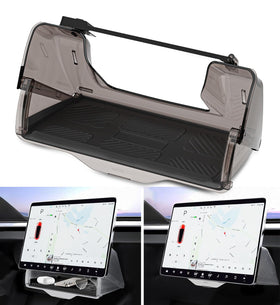 WinDu installed under Tesla screen showing clean front fit and discreet storage