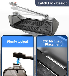 WinDu extended tray holding phone and keys for easy reach while driving