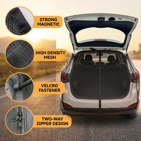 Wingsflee mesh mounted on SUV tailgate in outdoor setting for shelter benefit