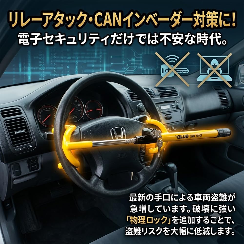Winner International Club 3000 clamped on steering wheel illustrating quick, secure installation