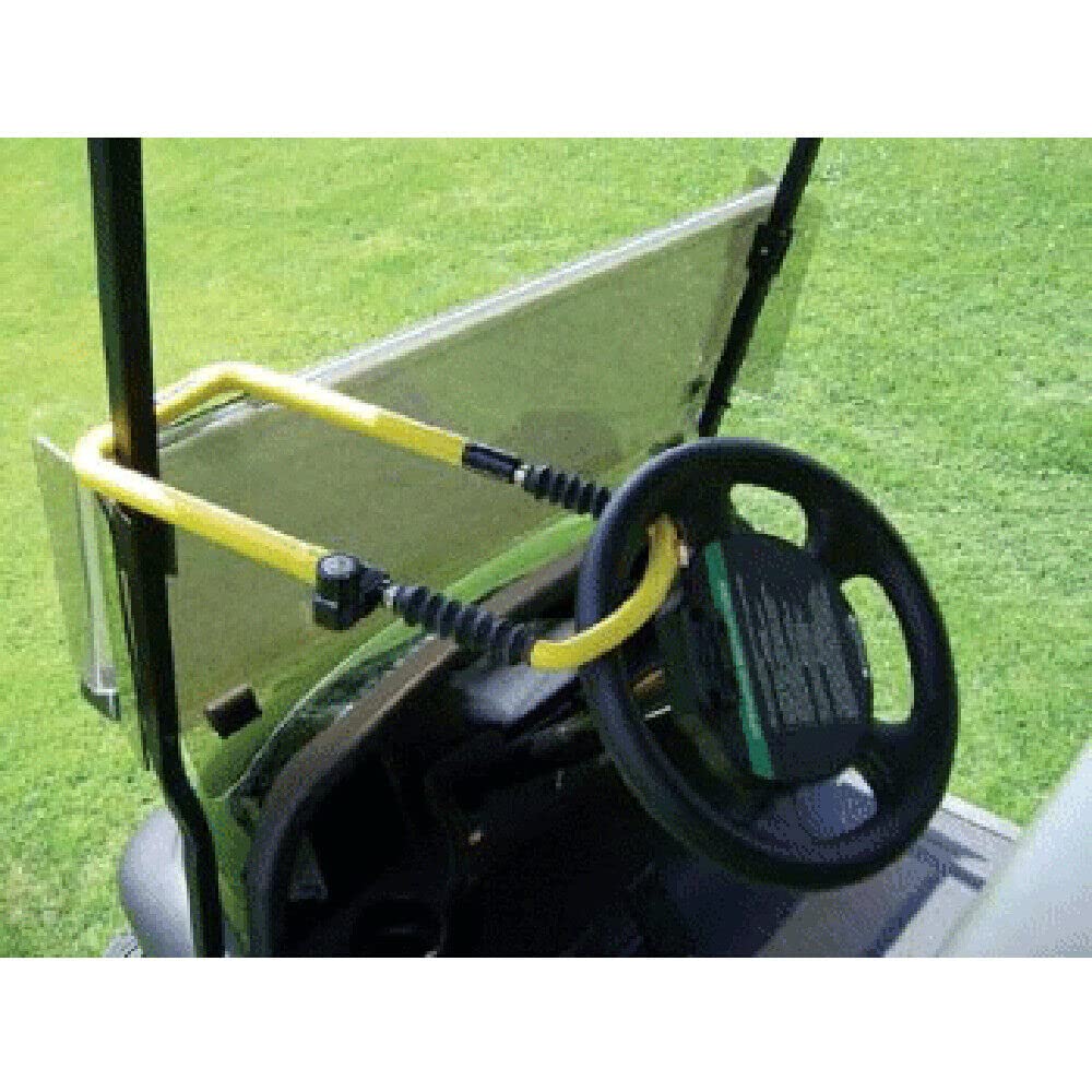 Winner UTL800 installed on a golf cart steering wheel to prevent theft