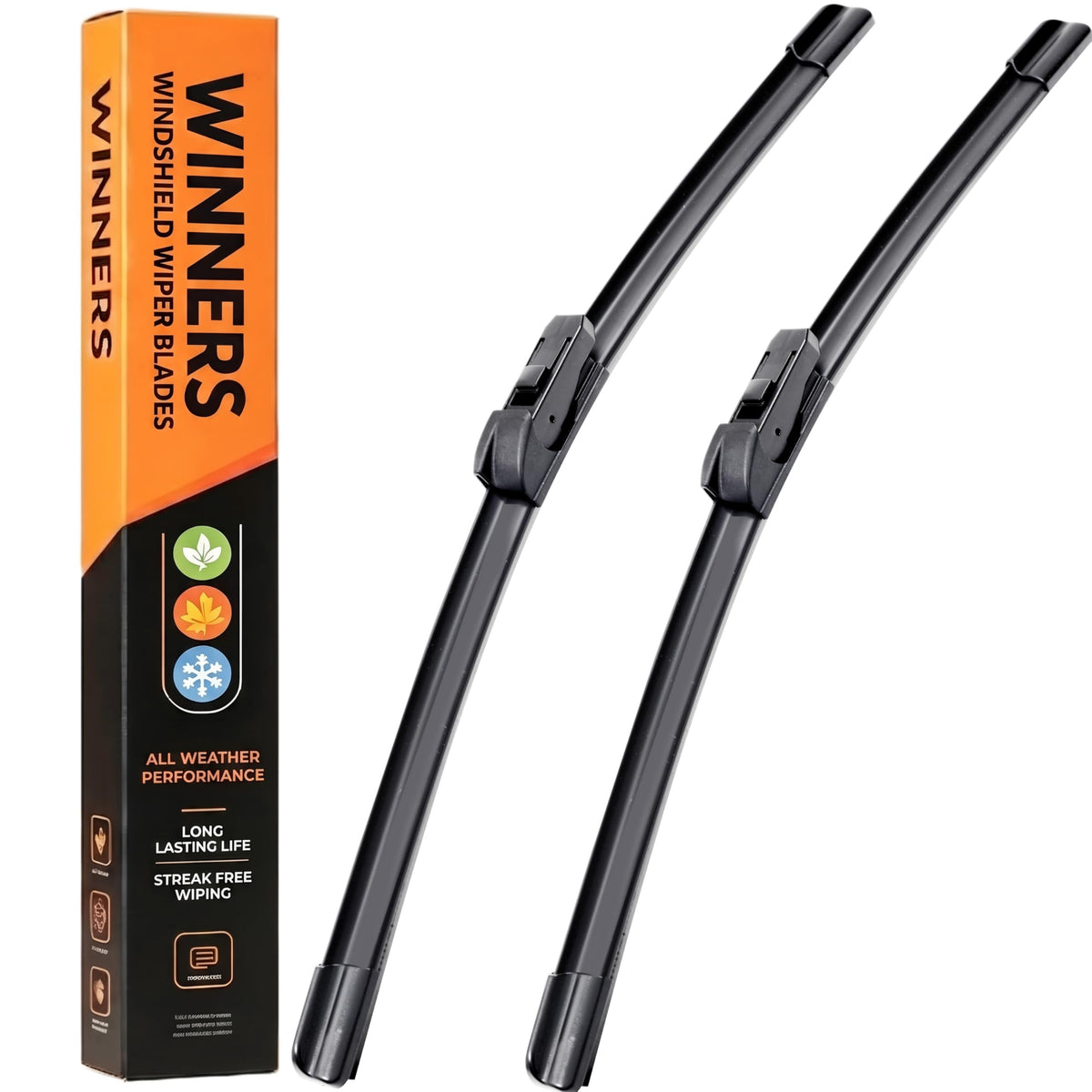 WINNERS front packaging showing Envista 26" and 16" blades for quick identification and fit