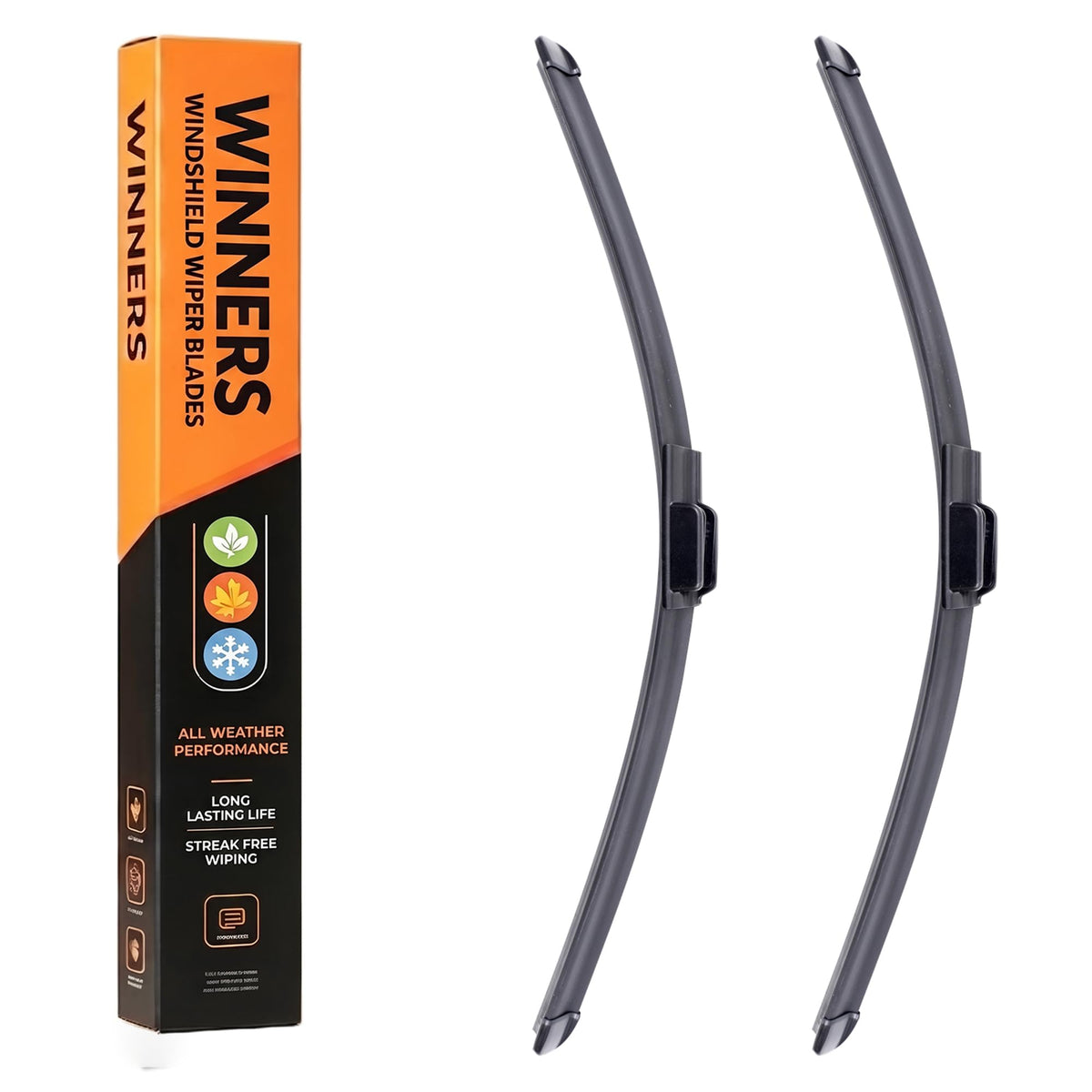 WINNERS front packaging showing 24" and 17" blades, clear fit confirmation