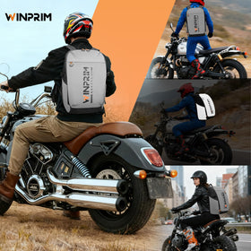 WINPRIM backpack worn by commuter carrying helmet and work gear