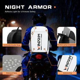 WINPRIM reflective panel illuminated at night increasing rider visibility