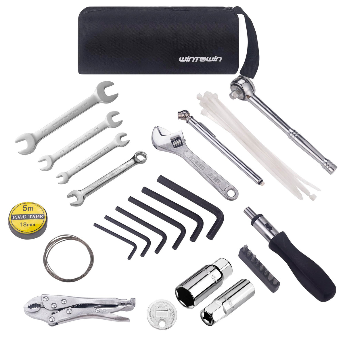 WINTOWIN front view of opened tool wrap showing organized tools, easy access benefit