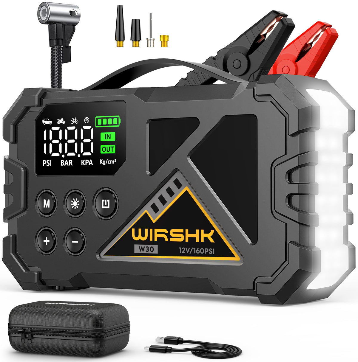 WIRSHK front view with cables showing compact all-in-one roadside power