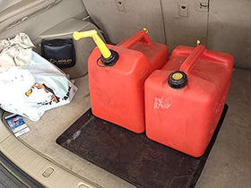 WirthCo Funnel King in car trunk holding containers to prevent stains