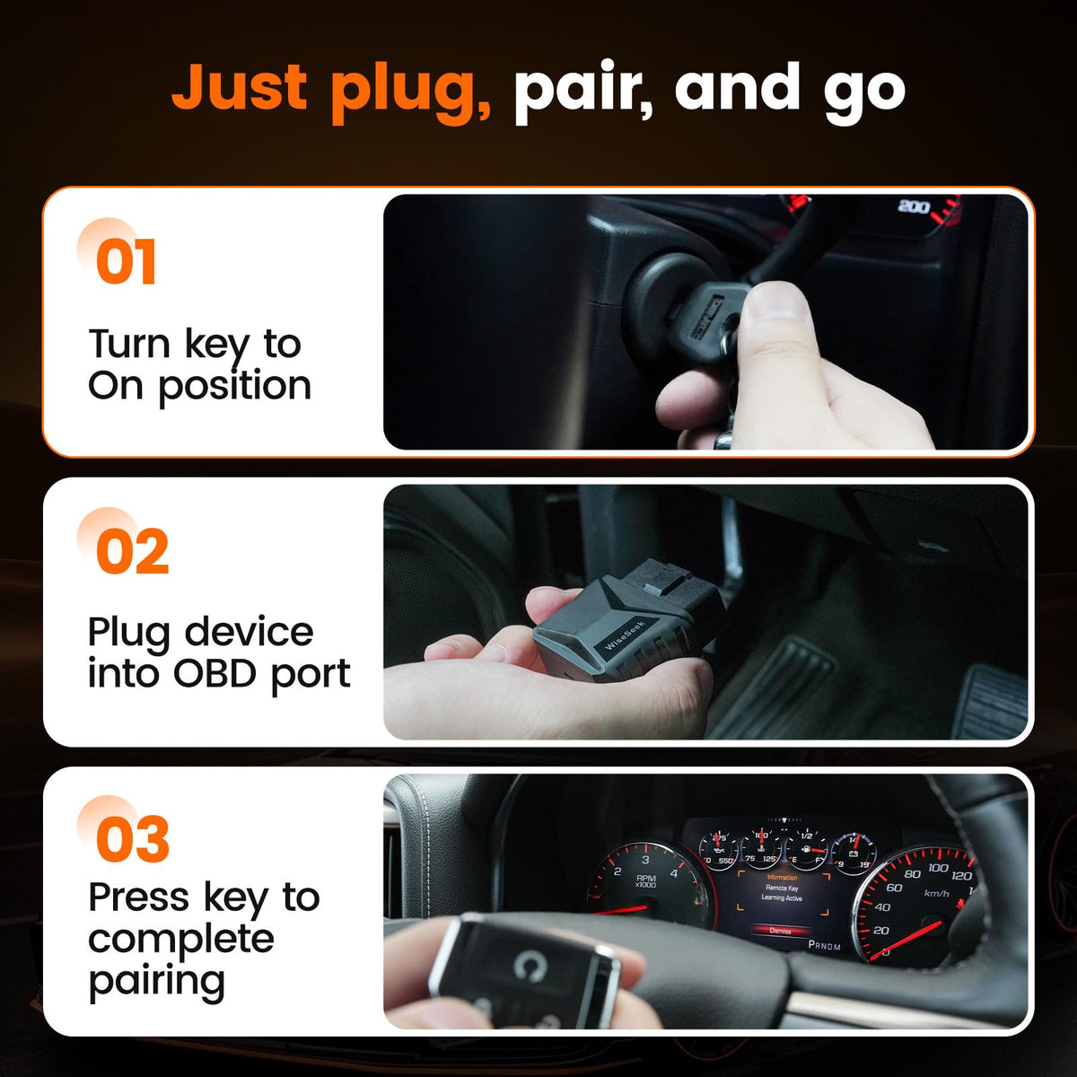 WiseSeek replacement key fob front view, brand highlighting familiar OEM-style buttons