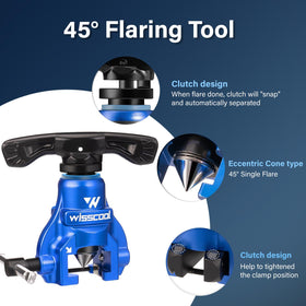Wisscool flaring tool beside ruler showing lightweight under 2.2 lb for easy carrying