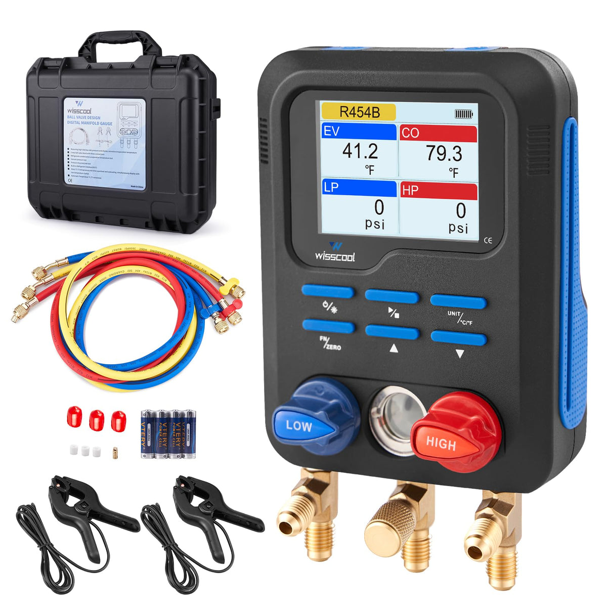 Wisscool front display showing dual pressure and temperature for quick readings