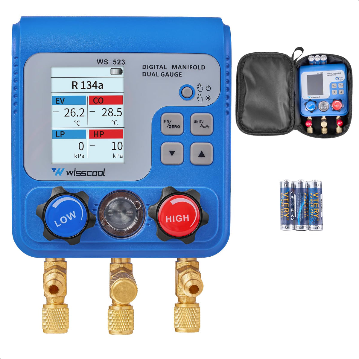 WISSCOOL front panel view showing controls and fast refrigerant selection for accuracy