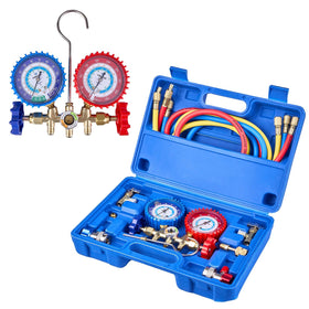 Wisscool front-view manifold gauge set showing valves and ports, ensures accurate service