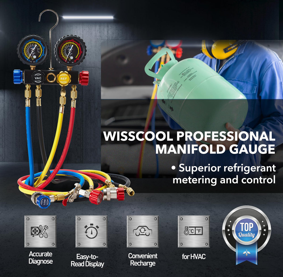 Wisscool close-up of 2.6-inch gauges with clear dial for precise readings