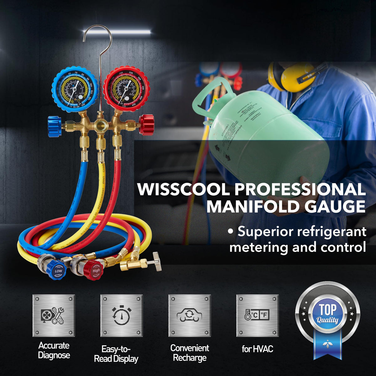 WISSCOOL gauge close-up displaying clear °F scales and calibration screws for accuracy