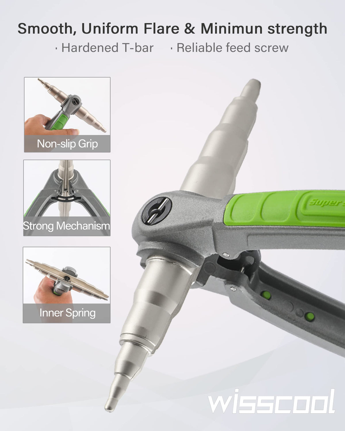 Wisscool thickened non-slip handles close-up offering improved grip and reduced hand fatigue