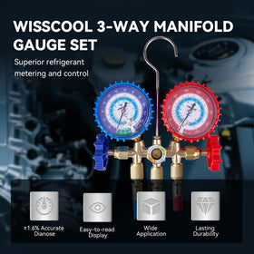 Wisscool manifold in use on vehicle AC, helping with on-car diagnostics