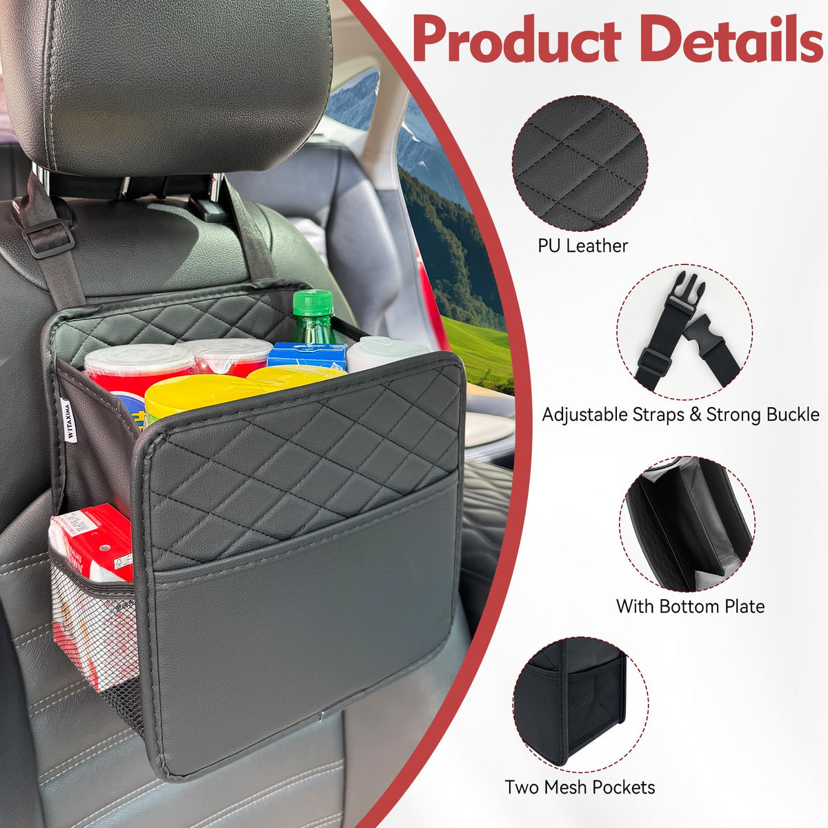 Witaxima open main compartment with trash demonstrating 8L capacity benefit