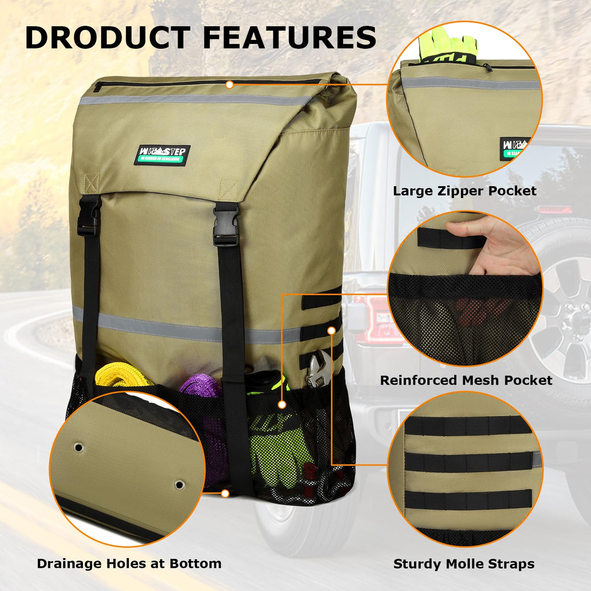 WITSTEP molle and mesh pockets detail for quick-access tool organization