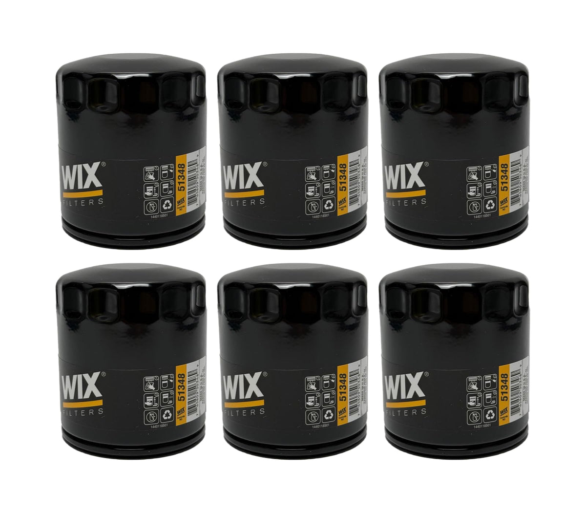 WIX 51348 front view of six-pack showing labels and model for easy selection