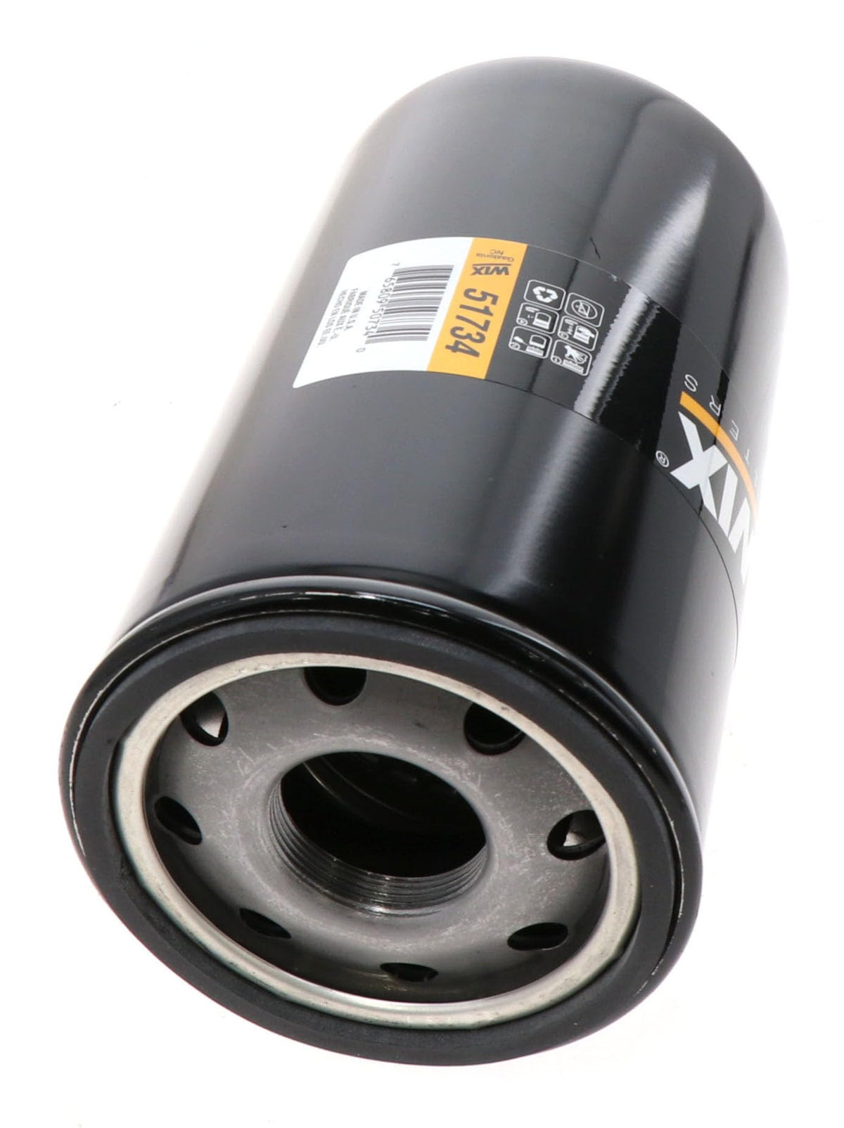 WIX 51734 front view showing label and mounting threads for quick identification and fit