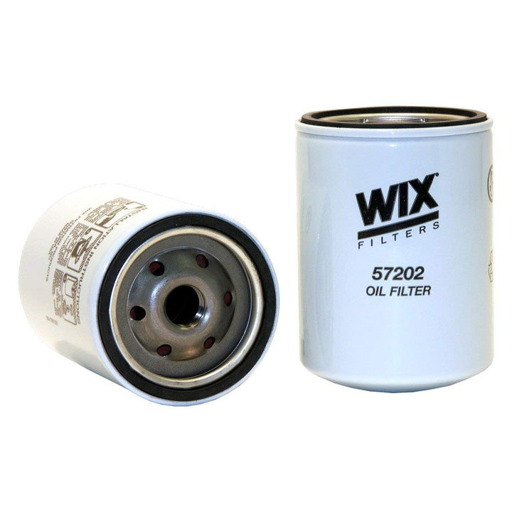 Wix 57202 front view showing filter label and durable can, protects engine under load