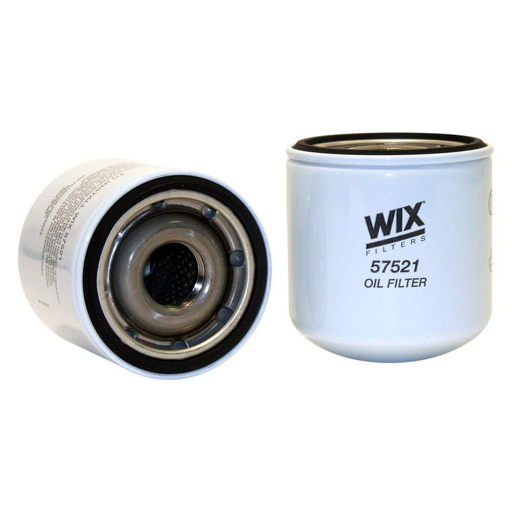 Wix 57521 front view showing label and durable canister, ensuring reliable engine protection