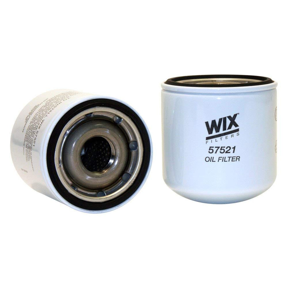 Wix 57521 front view showing label and durable canister, ensuring reliable engine protection