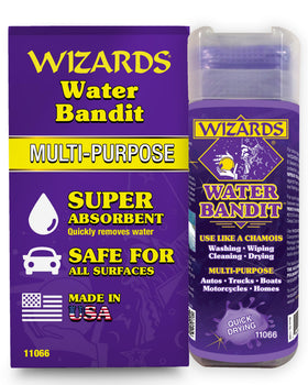 Wizards front packaging showing towel and compact case, highlights convenience