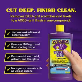 Wizards Turbo Cut label close-up highlighting technology and usage details