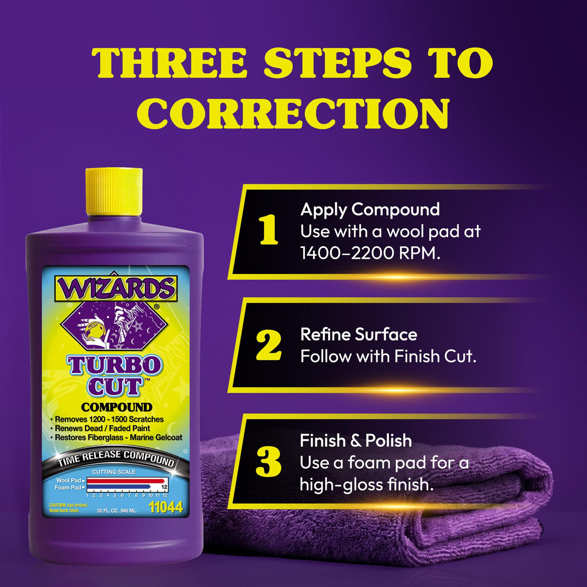 Wizards Turbo Cut applied with polisher showing aggressive cut control benefit