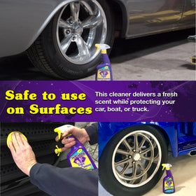 Wizards-treated wheel and tire with reduced sling and enhanced finish