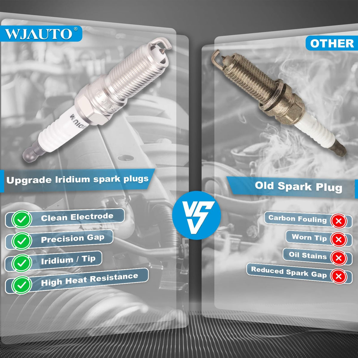 WJAUTO four plugs laid flat emphasizing complete replacement convenience
