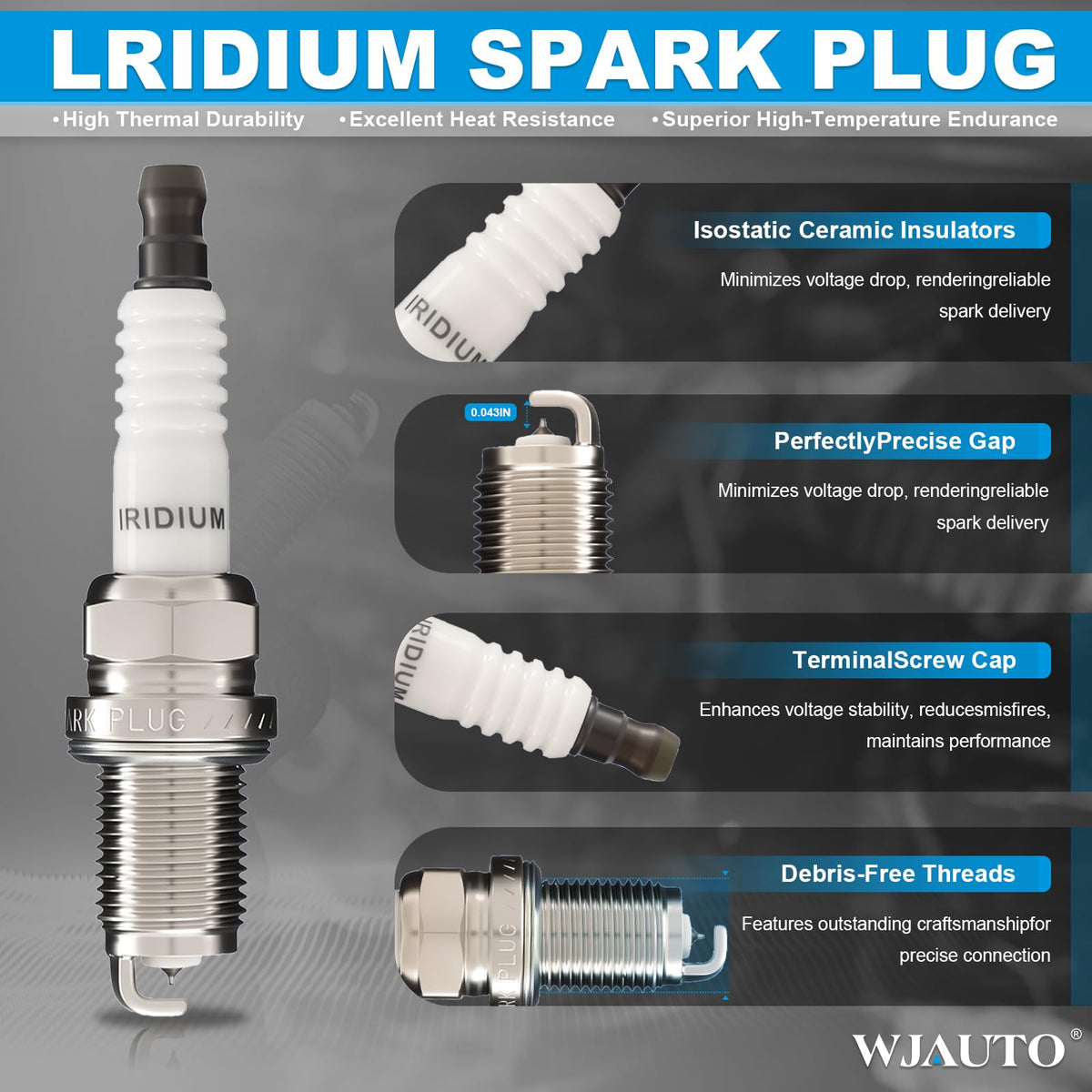WJAUTO four plugs lined up demonstrating complete cylinder replacement