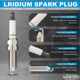 WJAUTO spark plugs pre-gapped label visible, simplifying installation for DIYers
