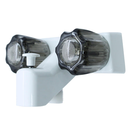 WMF front view tub and shower faucet showing compact design and modern smoke finish benefit
