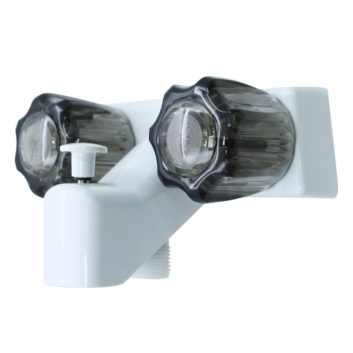 WMF front view tub and shower faucet showing compact design and modern smoke finish benefit