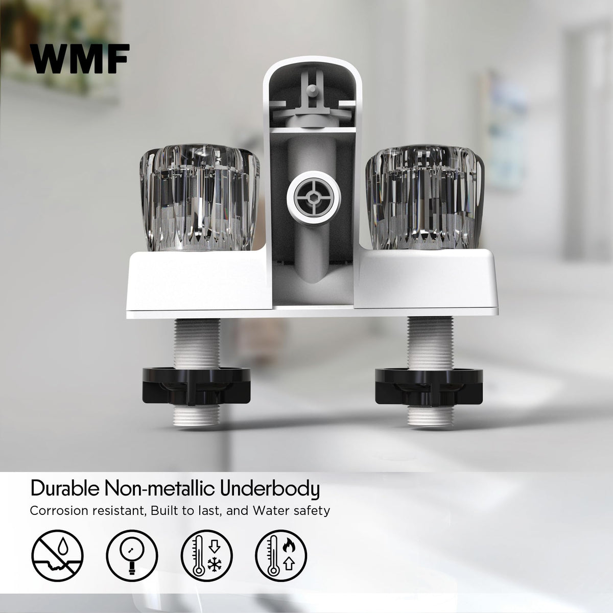 WMF faucet installed in RV bathroom demonstrating space-saving fit benefit