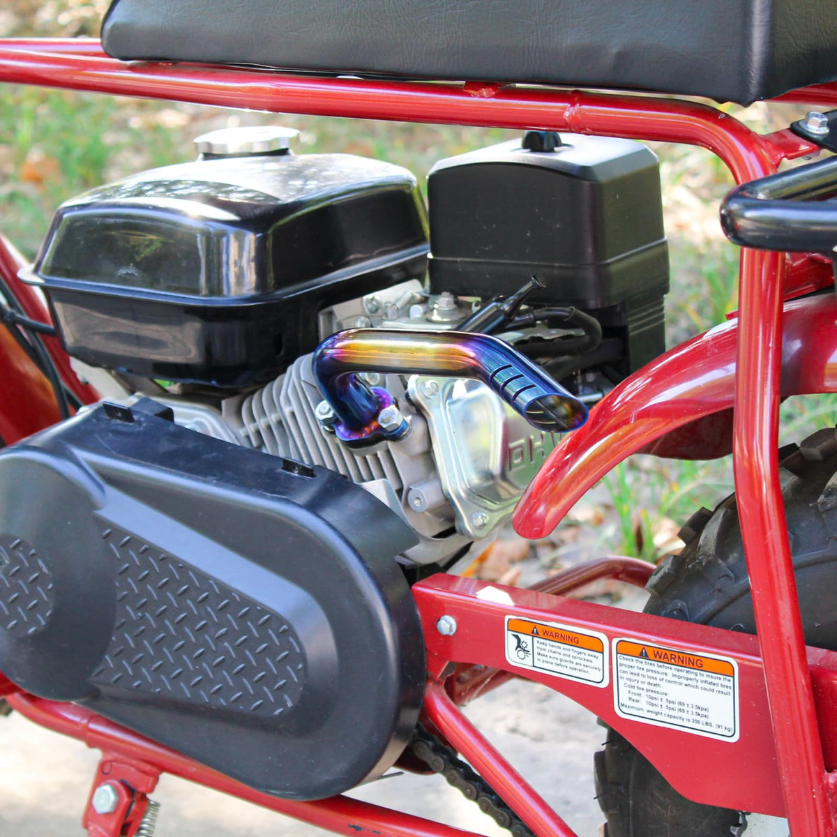 WNOOENG header installed on a mini bike demonstrating fit and sound