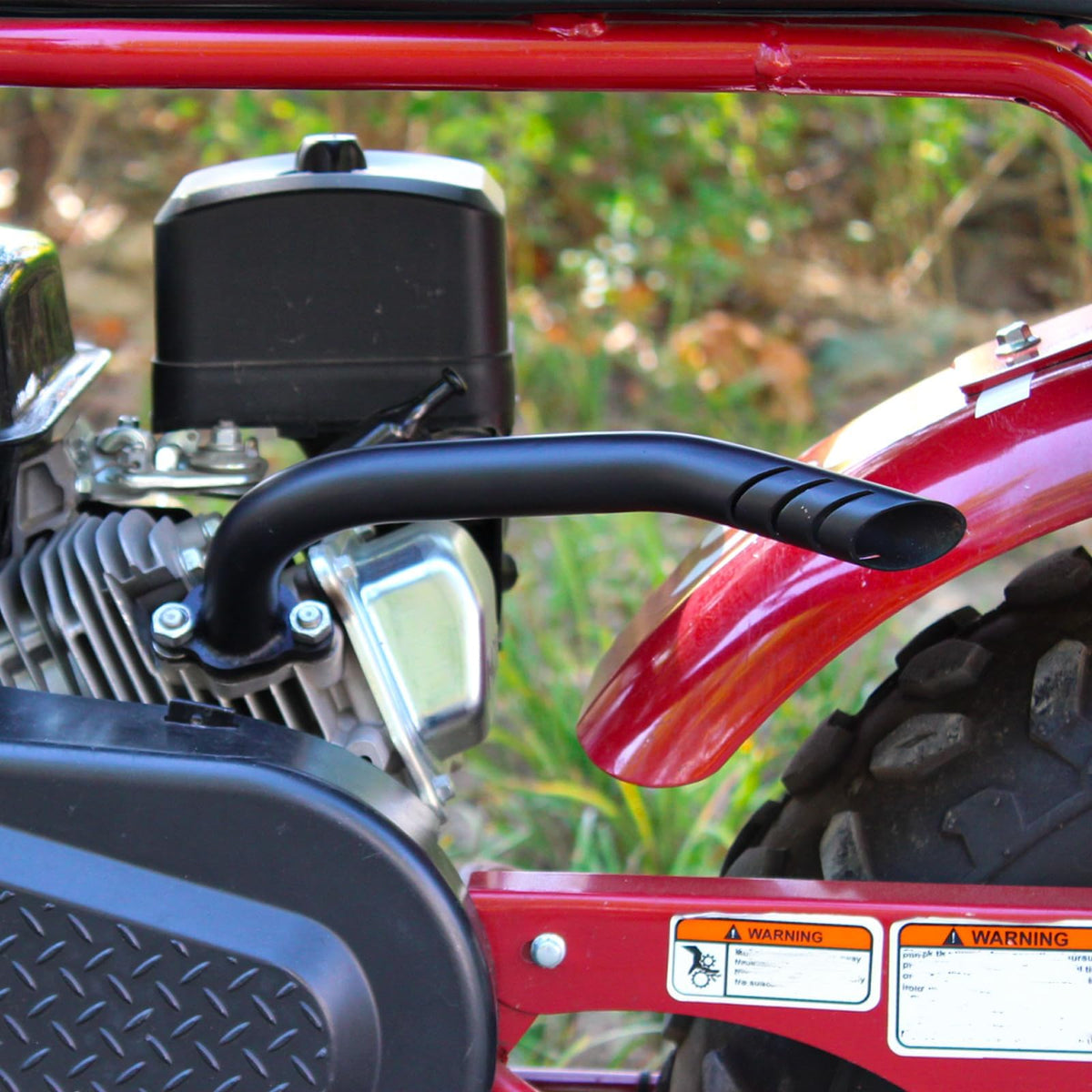 WNOOENG header installed on mini bike showing clearance and routing